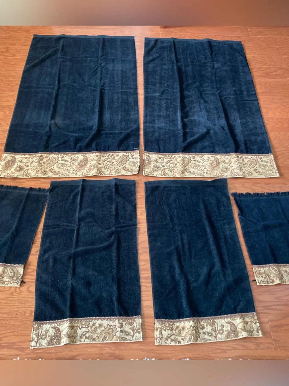 Vintage Avanti Black 100% Cotton Bath Finger & Hand Towels Black 6 Pieces